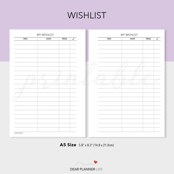 General Wishlist (A5 Size) PDF Printable (A5-46B)