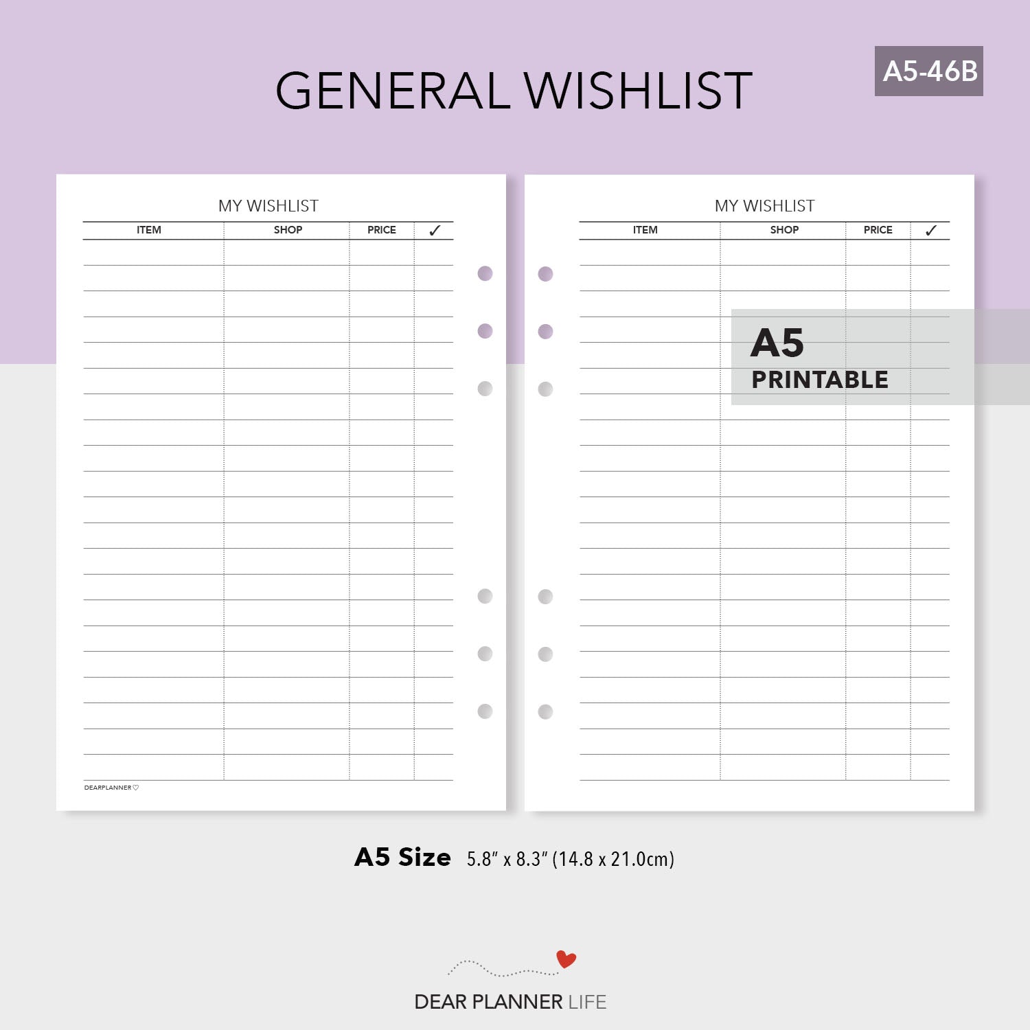 General Wishlist (A5 Size) PDF Printable (A5-46B)