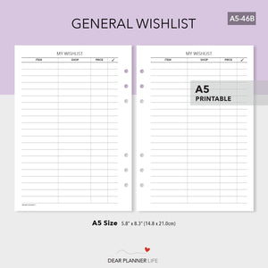 General Wishlist (A5 Size) PDF Printable (A5-46B)