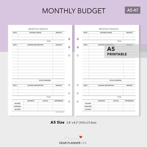 Printable Budget Templates - Download PDF A4, A5, Letter size