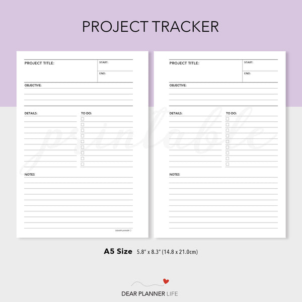 Project Tracker (A5 Size) PDF Printable (A5-54)