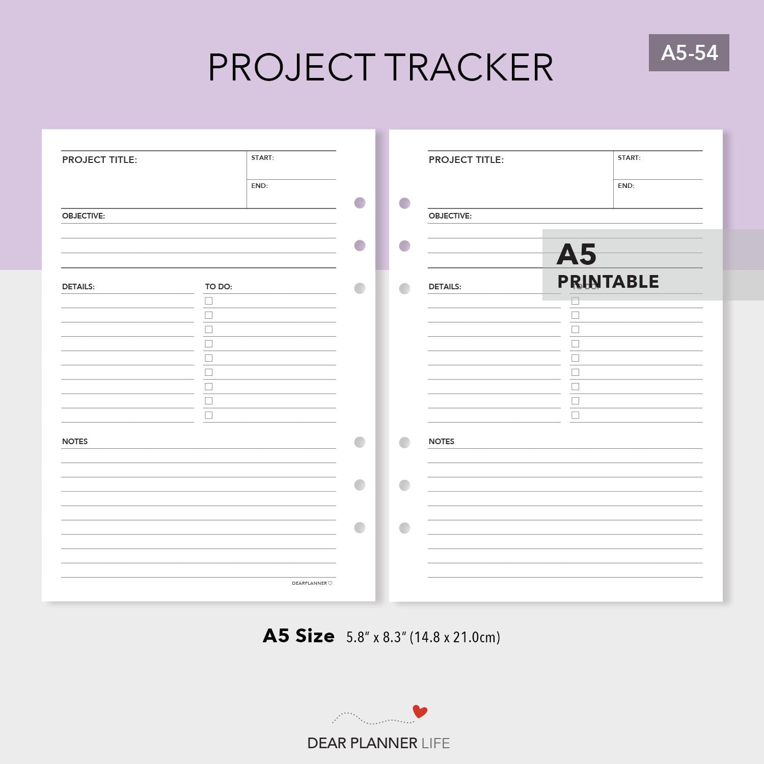 Project Tracker (A5 Size) PDF Printable (A5-54)