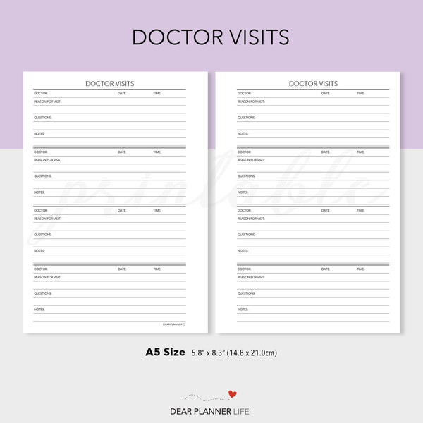 Doctor Visits (A5 Size) PDF Printable (A5-57)