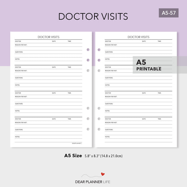 Doctor Visits (A5 Size) PDF Printable (A5-57)