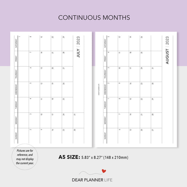 2024 Horizontal Month On 1 Page, SUNDAY Start (A5 Size) Printable PDF : A5-58 C