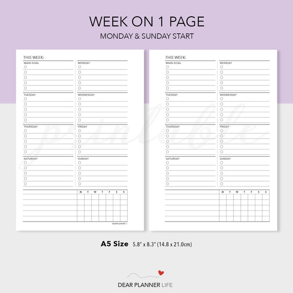 Weekly Daily To Do (A5 Size) - PDF Printable (A5-64)