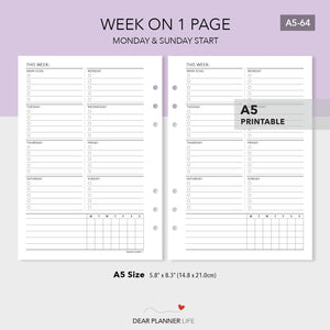 Weekly Daily To Do (A5 Size) - PDF Printable (A5-64)