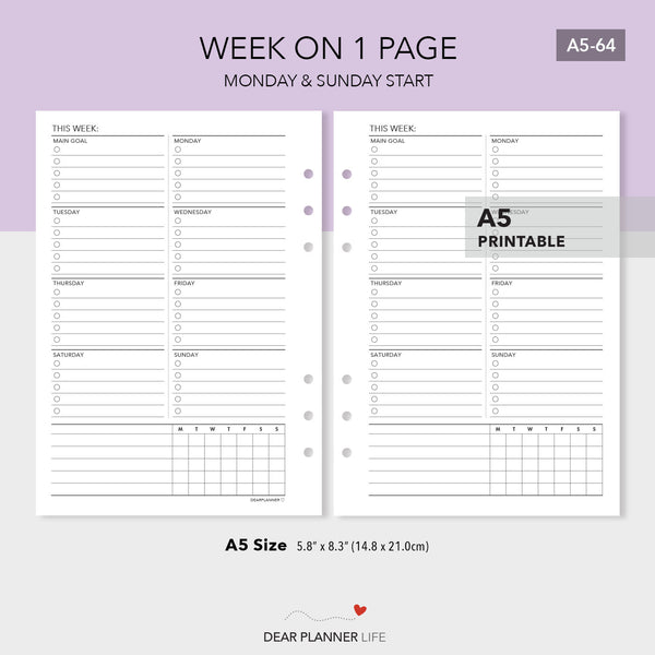 Weekly Daily To Do (A5 Size) - PDF Printable (A5-64)