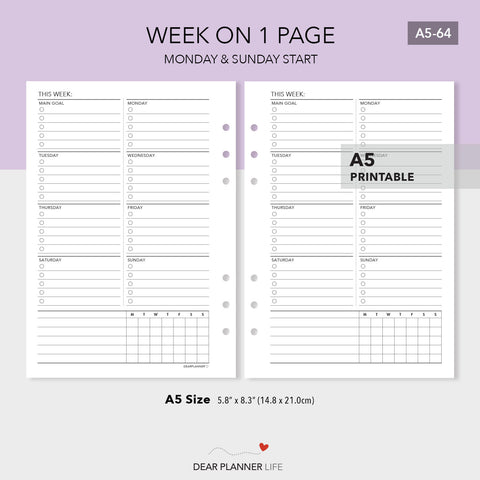 Weekly Daily To Do (A5 Size) - PDF Printable (A5-64)