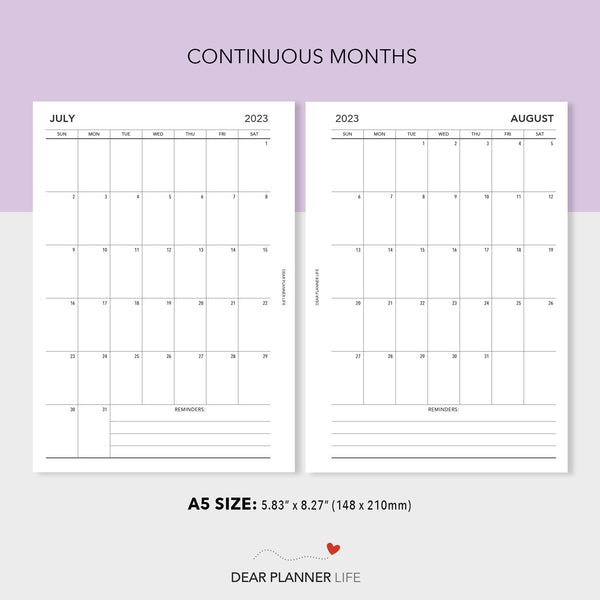 2024 Vertical Month On 1 Page, SUNDAY Start (A5 Size) Printable PDF : A5-67 C