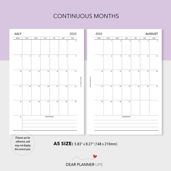 2024 Vertical Month On 1 Page, MONDAY Start (A5 Size) Printable PDF : A5-68 C