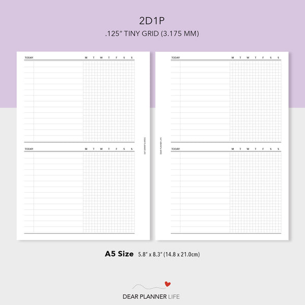 2 Days on 1 Page with Tiny Grid (A5 Size) PDF Printable (A5-72)