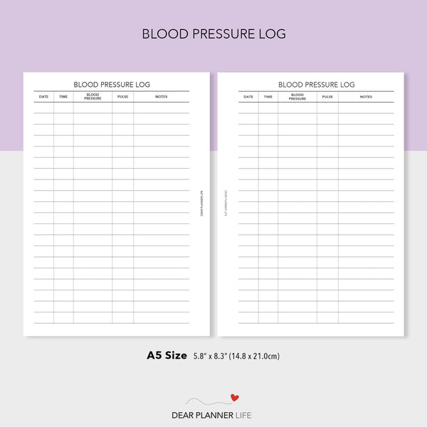 Blood Pressure Tracker (A5 Size) PDF Printable (A5-77)