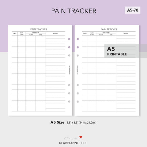 Pain Tracker (A5 Size) PDF Printable (A5-78)