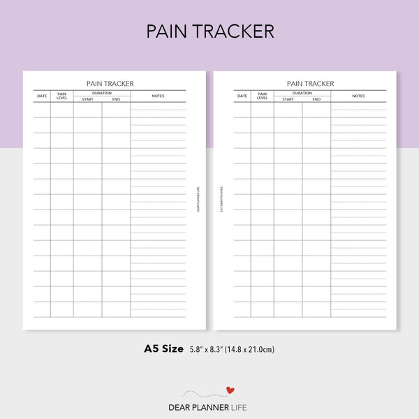 Pain Tracker (A5 Size) PDF Printable (A5-78)